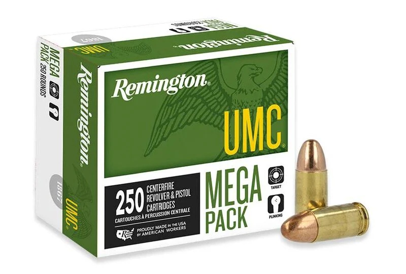 REMINGTON UMC 9MM LUGER AMMO 115GR FMJ BRASS CASED 250RD BOX — product photograph