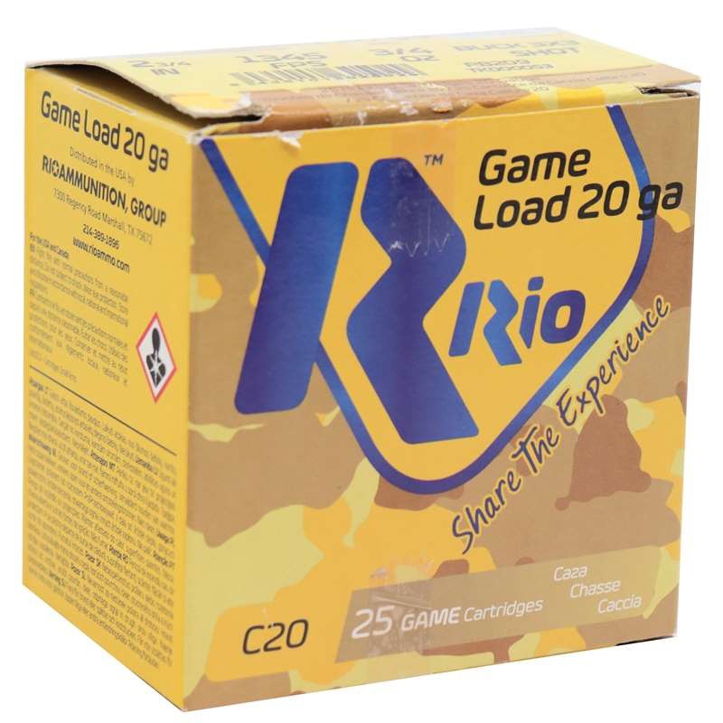 RIO AMMUNITION 20GA AMMO 2 3/4IN 3X3 BUCKSHOT 9 PELLET 25RD BOX — product photograph