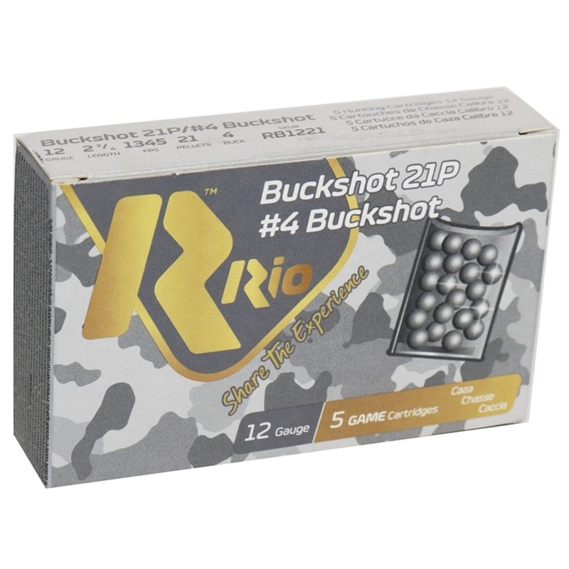 RIO 12GAUGE AMMO 2 3/4IN 21PLT #4 BUCKSHOT 5RD BOX — product photograph