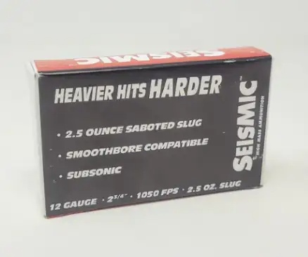 SEISMIC 12 GAUGE AMMO 2.5OZ SUBSONIC SLUG 2 3/4IN (1050FPS) 5RD BOX — product photograph
