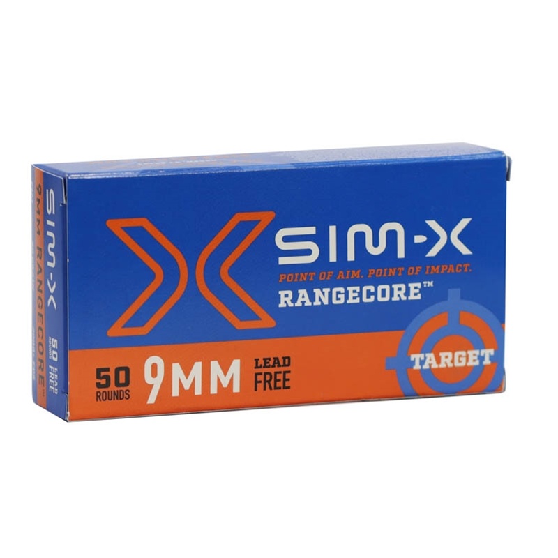 SIM-X 9MM LUGER AMMO RANGE CORE 50GR FMJ (2000+FPS) — product photograph