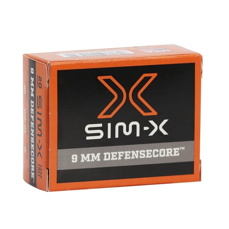 SIM-X 9MM LUGER AMMO 45GR DEFENSE CORE HOLLOW POINT (2250FPS) 20RD BOX — product photograph