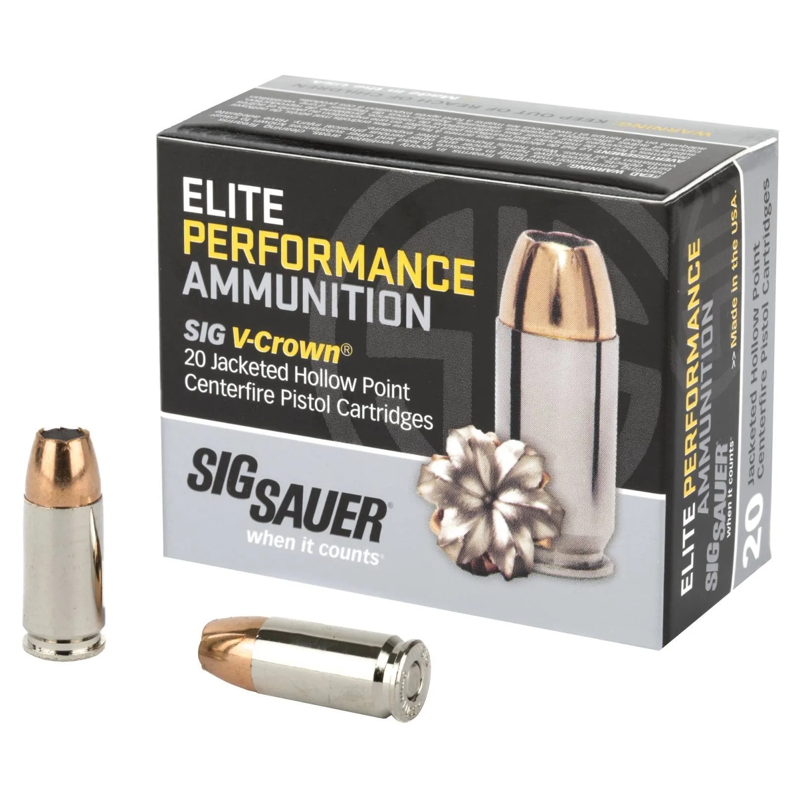 Sig Sauer 9MM AMMO ELITE V-CROWN 115gr JHP 20rd Box — product photograph