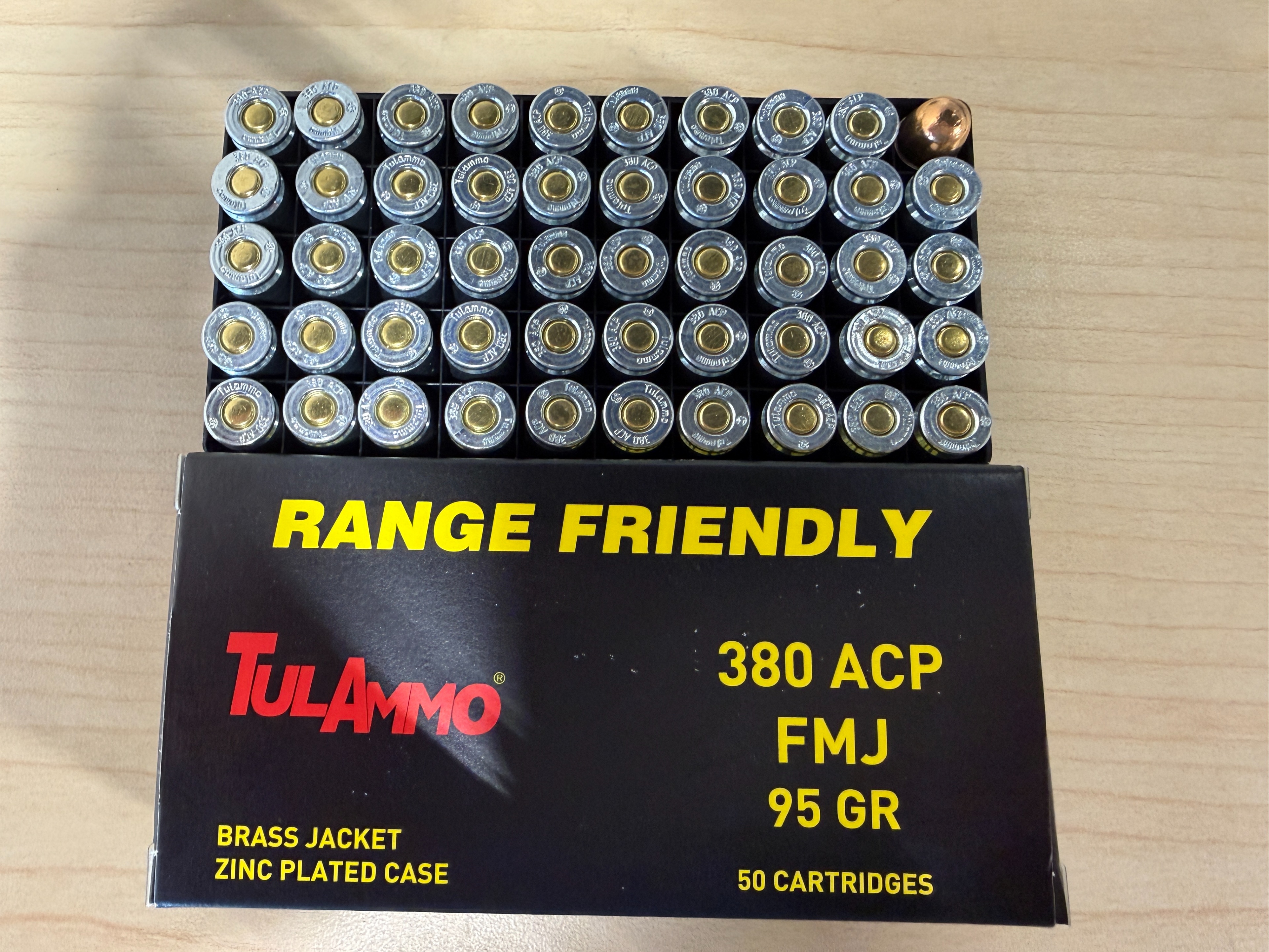TULA STEEL CASE 380 ACP AMMO 95 GR FMJ 50RD BOX — product photograph