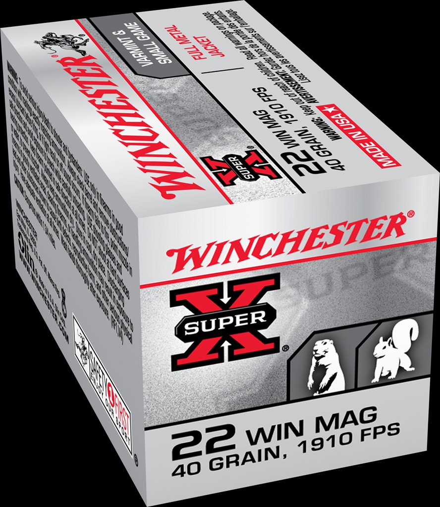 WINCHESTER SUPER-X 22 MAGNUM AMMO 40GR JACKETED HOLLOW POINT (JHP) BRASS CASED 50RD BOX — product photograph