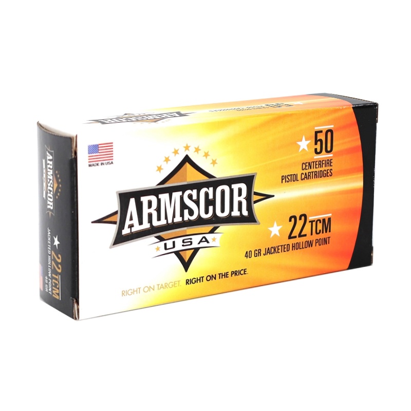 Aarmscor 22TCM AMMO 40gr JHP BRASS CASED 50rd Box — product photograph
