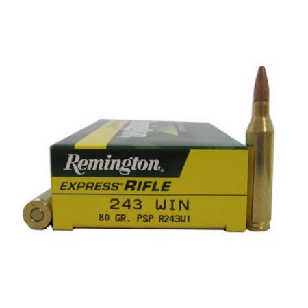 .243 Winchester, Remington High Performance, 80 Grain, PSP -27800- 20 Round box, product photograph