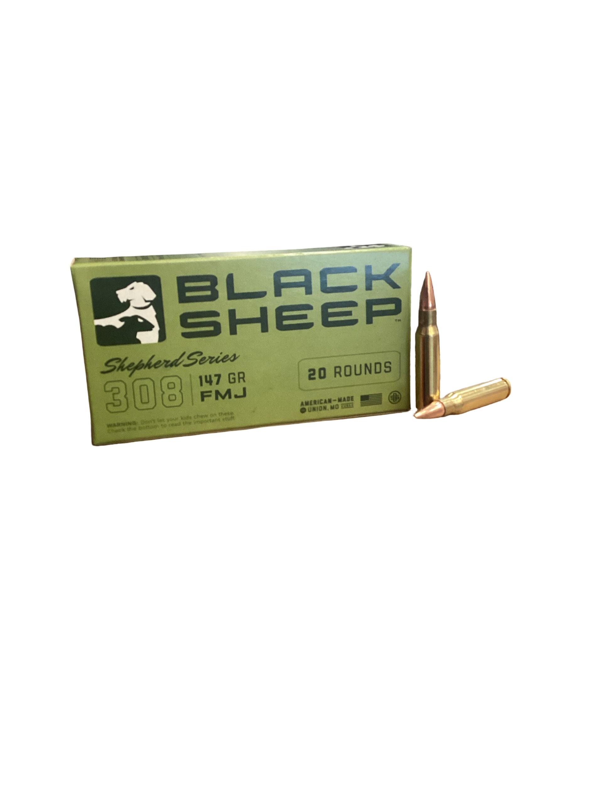 .308 Winchester - Black Sheep 147 Grain FMJ - (308147GFMJ20) - 20 Round Box, product photograph