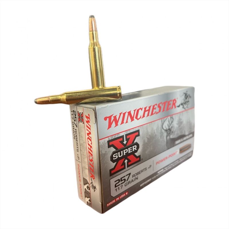 .257 Roberts - Winchester Ammunition SUPER-X Rifle Roberts +P 117 Grain Power-Point Centerfire -X257P3- 20 Round Box, product photograph