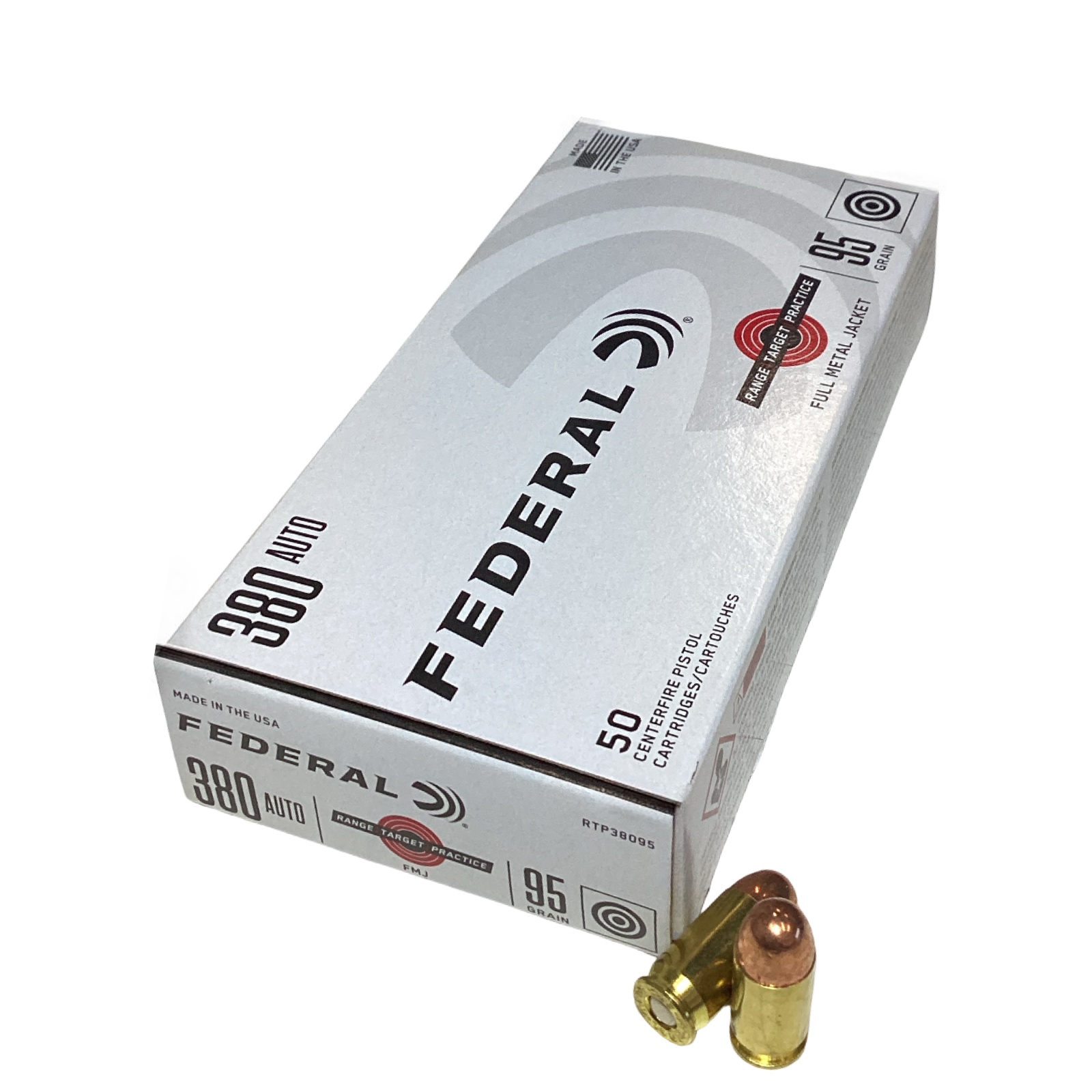 .380 ACP - Federal Range and Target Ammo 95 Grain Full Metal Jacket (RTP38095) - 50 Round Box