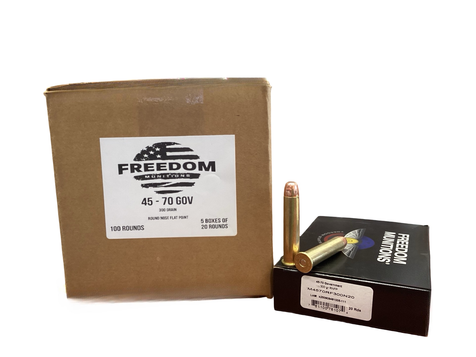 .45-70 Government - Freedom Munitions 300 Grain Round Nose Flat Point (FM4570RF300N20) - 100 Round Case - product photograph